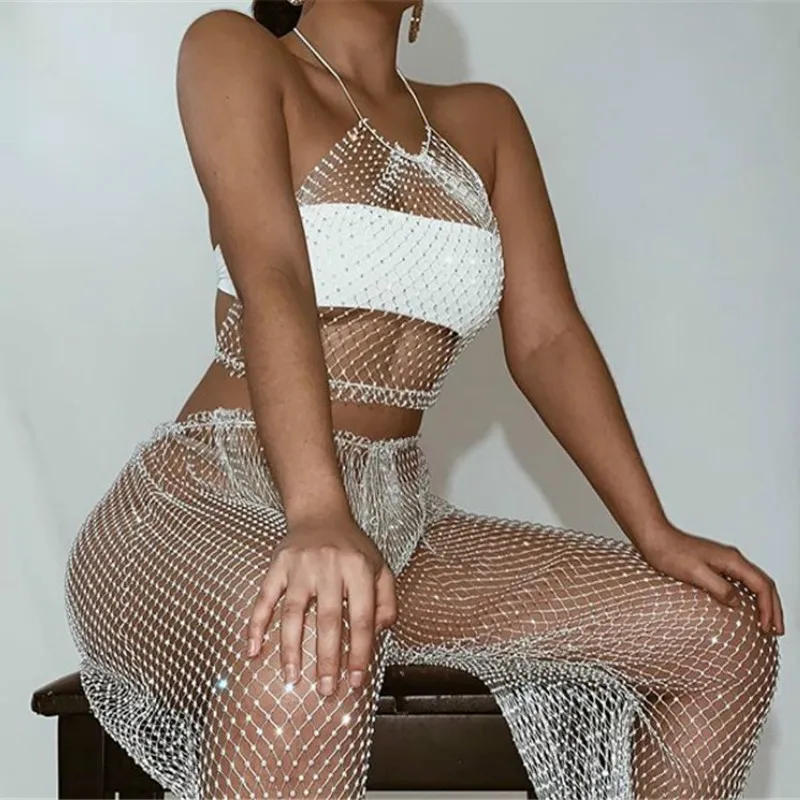 

2019 New product Women's Sexy Cutout Diamond Set trousers vest Night club ZM-07