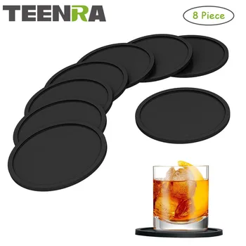 

TEENRA 8Pcs Black Silicone Drink Coaster Placemats For Table Mats For Dinner Table Placemat Silicone Cup Pads Set Kitchen