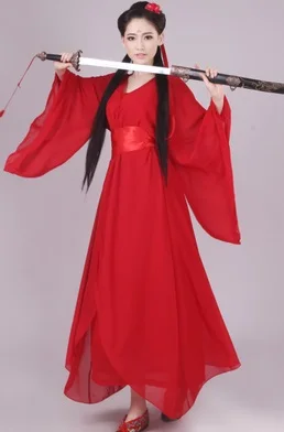 Для женщин Kong Fu косплей костюм феи Hanfu одежда китайское традиционное древнее платье танцевальная сценическая Ткань Классический Nv белый костюм - Цвет: Красный