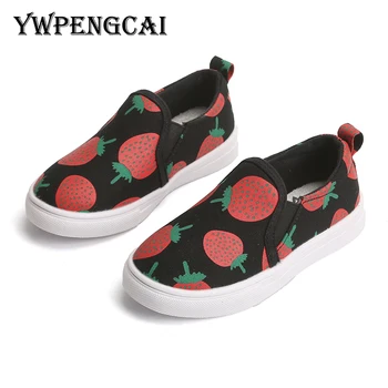 

YWPENGCAI Spring Autumn Girls Shoes Strawberry Print Boys Sneakers Children Canvas Shoes Slip on Kids Shoes Size 21-30