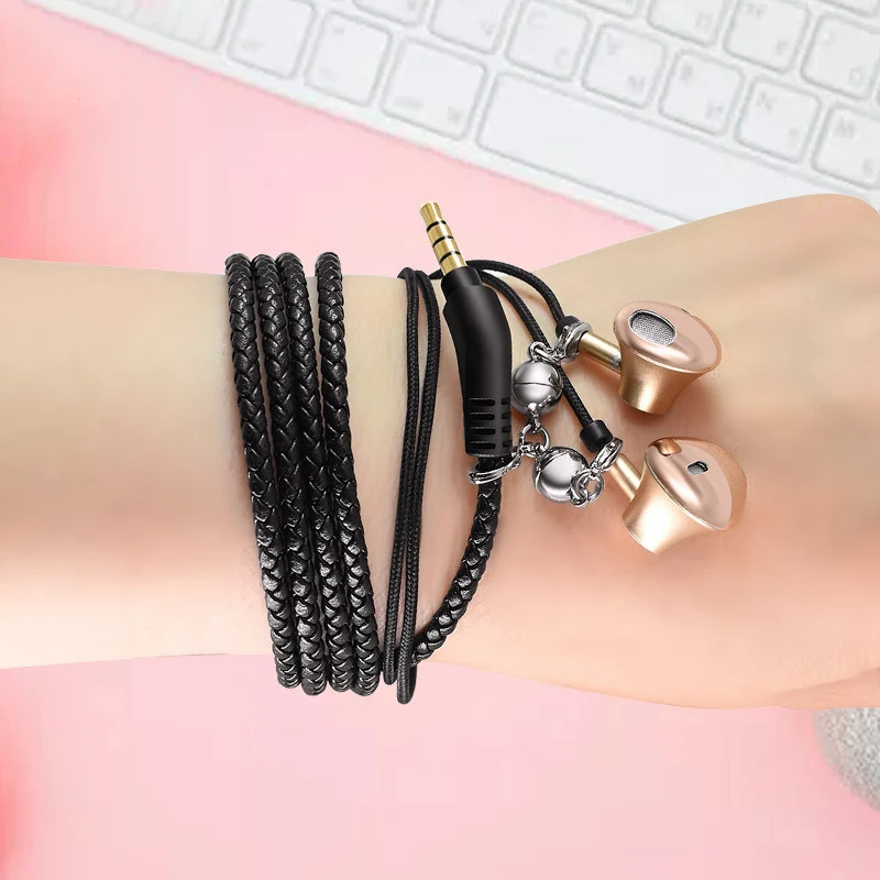 

3.5mm Wired Bracelet Earphone With Microphone Fabric Braided Earphone For Phone headset For iPhone Adroid