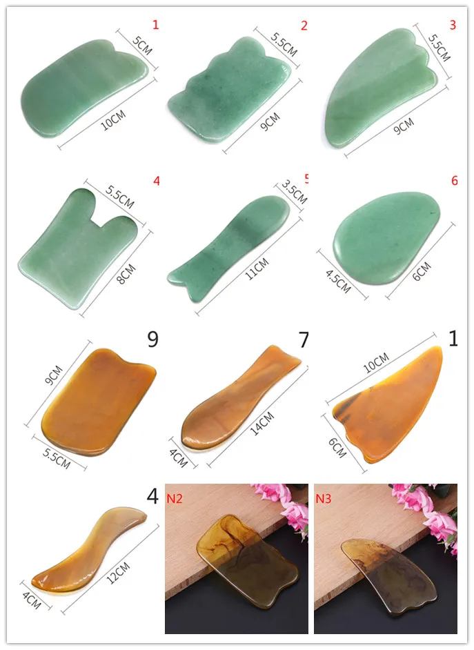 Natural Jade Guasha Board Body Scraping Gua Sha SPA Massage Tool Health Care Beauty Acupoints Plate Massager 16 Styles