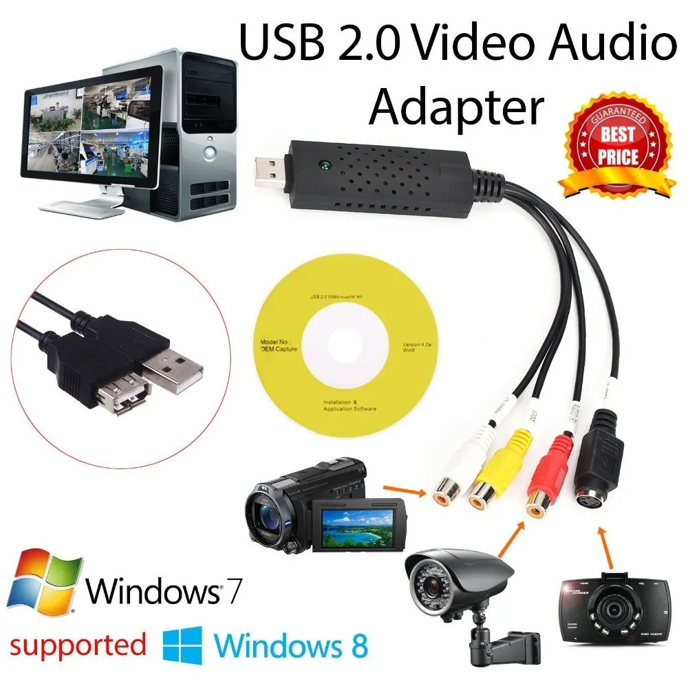 USB 2 0 адаптер захвата видео карты чипсет ТВ DVD VHS аудио Захват s конвертер Поддержка