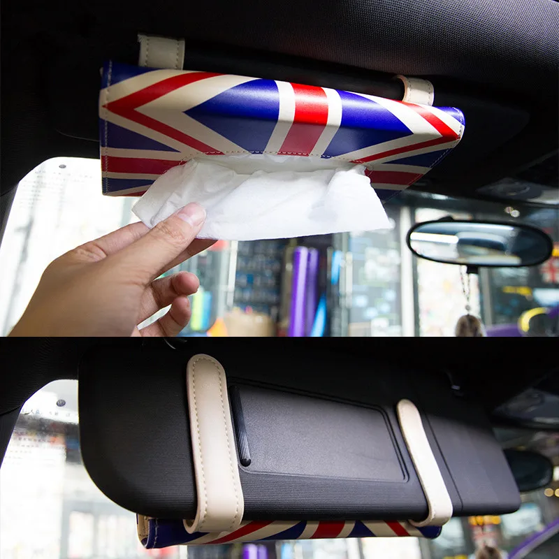 

Кожаная бумажная коробка в стиле флага Великобритании для стайлинга автомобиля Mini Cooper S Z2EA849