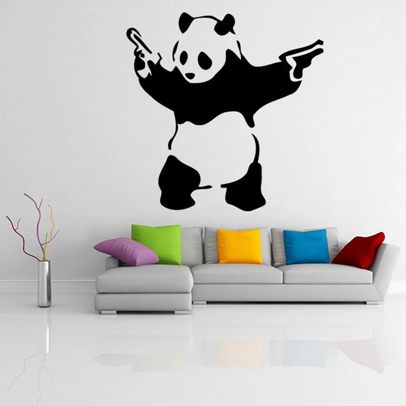 

Panda With Guns Wall Decal Mural Graffiti Pistols Vinyl Art Sticker For Living Room Bedroom Home Decoration Art Poster W331