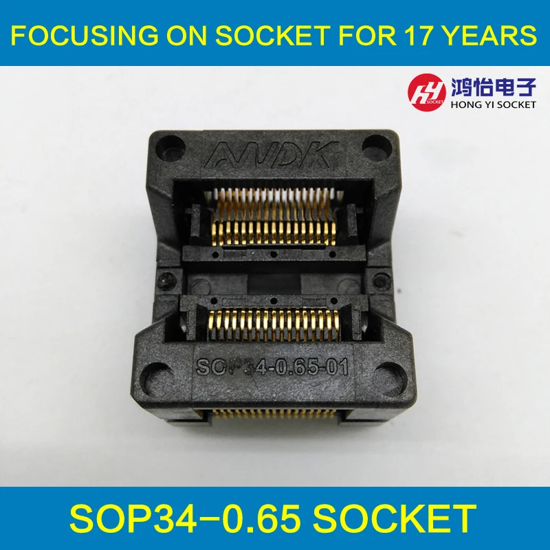 

SSOP34 TSSOP34 IC Test & Burn in Socket Pitch 0.65mm IC Body Width 5.3-5.7mm 208mil-224mil Flash Adapter OTS-34-0.65-01