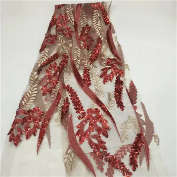 

Nigerian Lace Fabrics For Wedding 2019, African French Lace Fabric High Quality 3D Lace, Lace With Sequins (RF-419