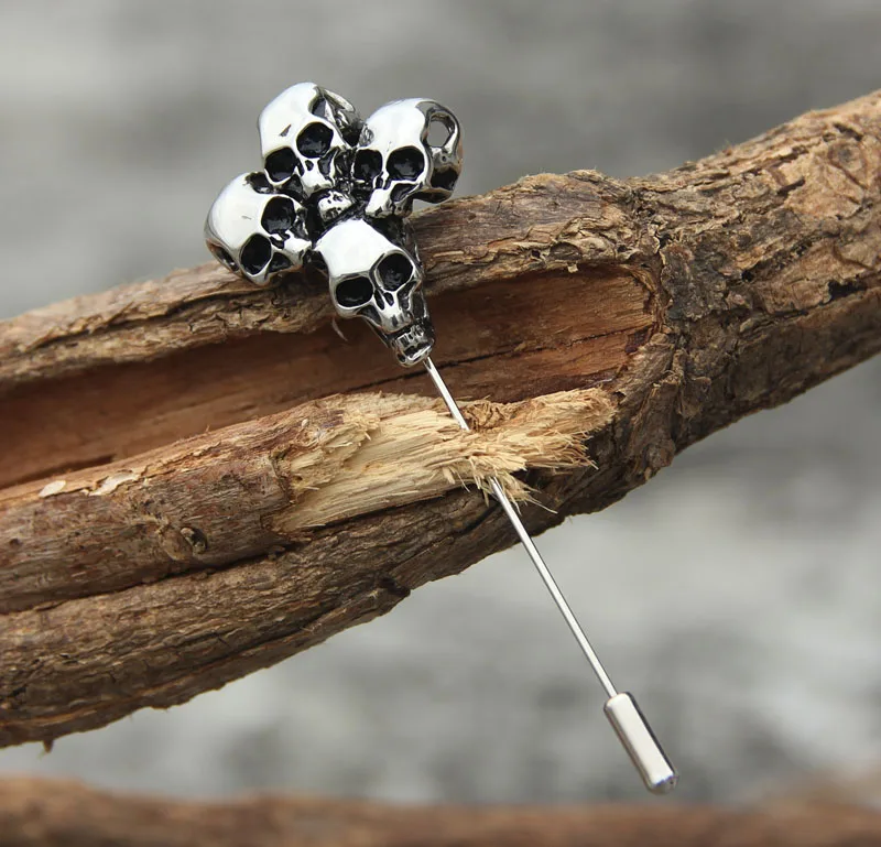 

Original designer male accessory for overcoat suit vest chic stainless steel skull brooch necktie pin free shipping