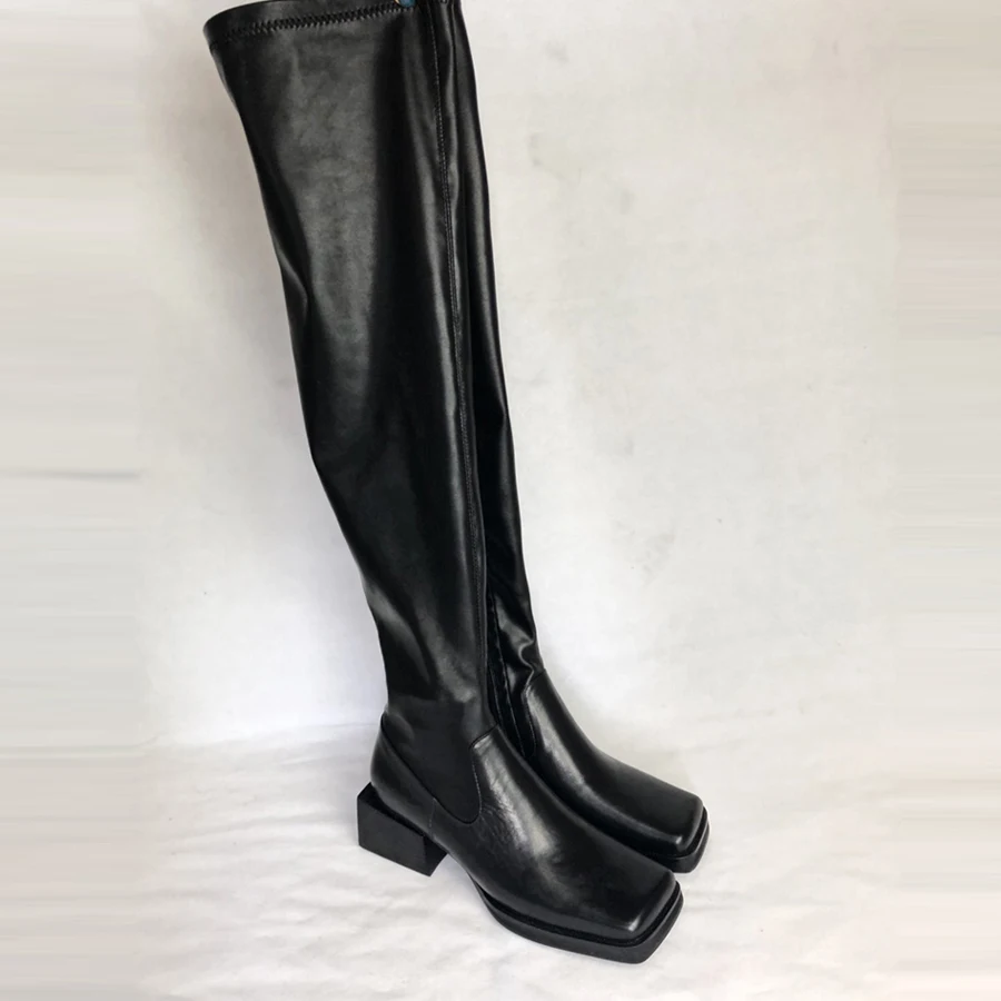 Prova Perfetto черные эластичные Кожаные Сапоги выше колена женские ...