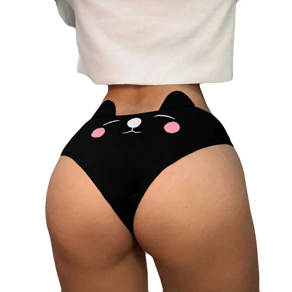 

Women Funny Cat Ear Lingerie Femme G-string Briefs Underwear Short Panties T string Thongs Knickers culotte taille basse