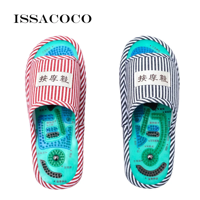 Comprar Zapatillas ISSACOCO hombre rayas azules cuidado de la salud Taichi masaje de acupuntura para pies zapatillas con imán zapatillas de masaje para hombres