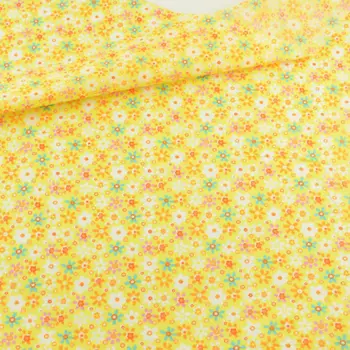 

New Arrivals Art Work Orange and Green Flowers Design Yellow Color Sewing Tissue for Doll's Clothes Crafts Printed Cotton Fabric