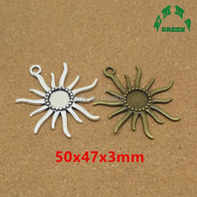 

10pcs 50x47x3mm Large Antiqued Bronze Silver Alloy Jewelry Making DIY Sun Shape Blank Setting Pendant Charms