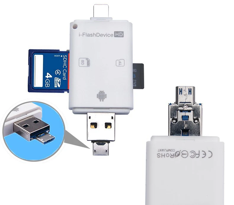 3в1 Micro USB SD SDHC TF устройство для чтения Micro-SD карт для iPad Pro Air Mini для iPhone X XS MAX XR 8 7 6 6 S плюс 5S для LG OTG Android