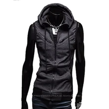Мужская мода жилет тонкий с капюшоном на молнии мужские майки хлопчатобумажные высокого качества сплошной отложной мужской жилет