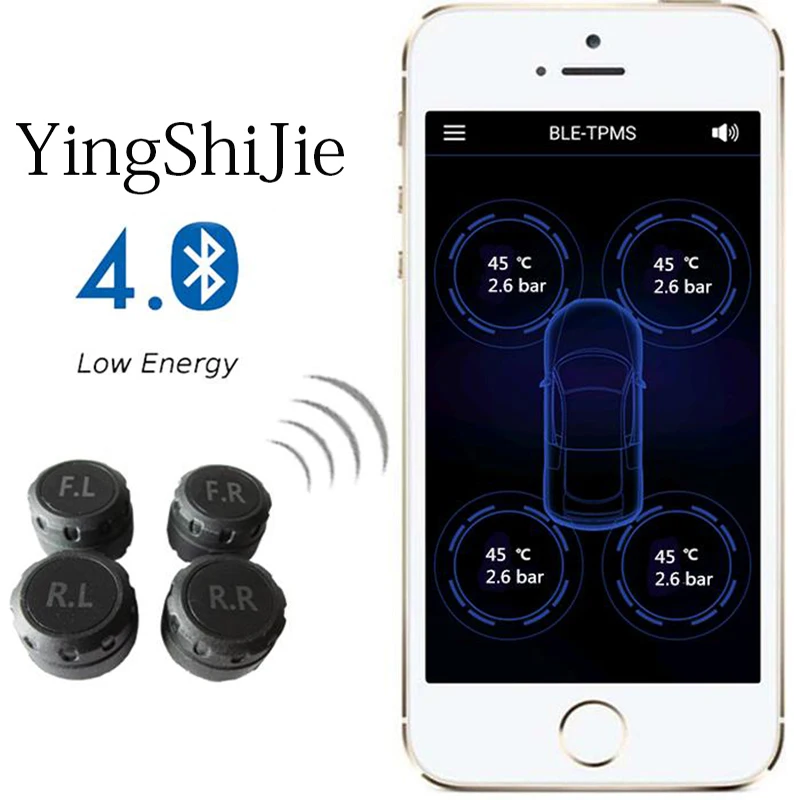

YingShiJie Smart car TPMS tire pressure Alarm monitoring system Bluetooth phone APP external sensor car safety alarm Device