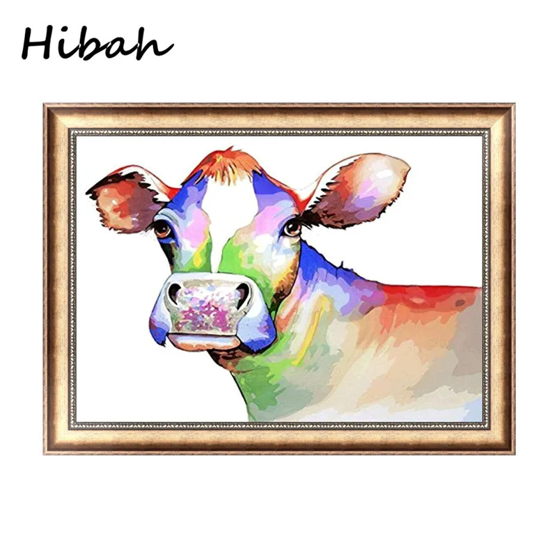 

5D DIY Diamonds "Colorful Cow Animal" Embroidery Round Diamond Cross Rhinestone Mosaic Painting Decoration Gift