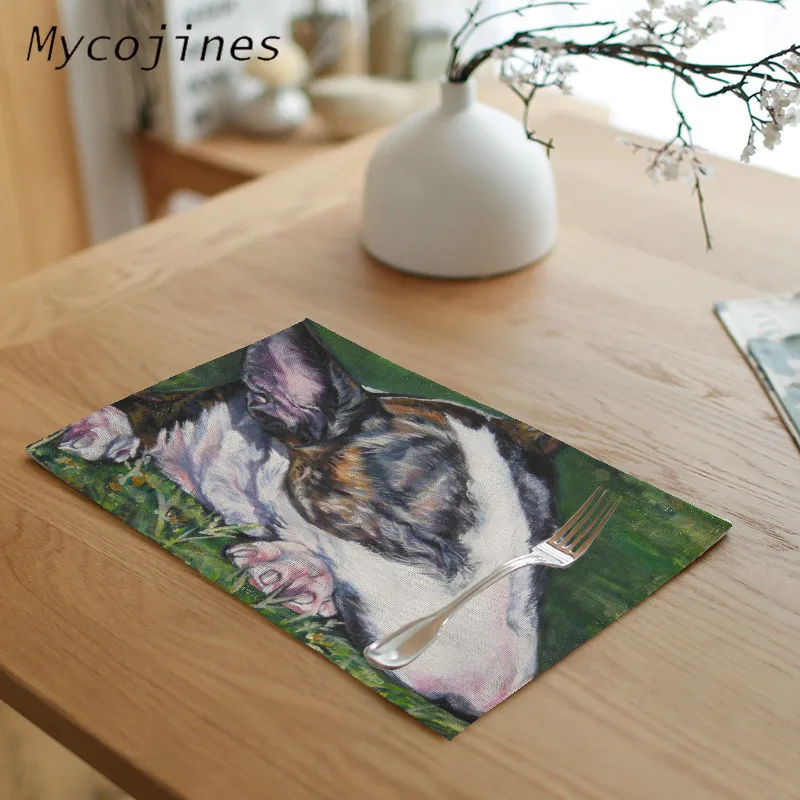 

Cute Clever Dog Print Napkin Shepherd Bernese Mountain Dog Bull Terrier Pattern Linen Place Mat Family Kitchen Decor Tablecloth
