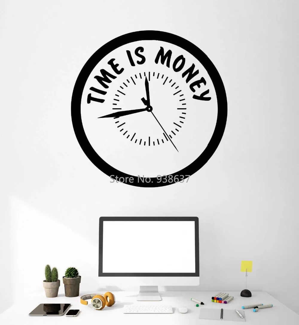 Office Quote Vinyl Wall Stickers Time Is Money Clock Business Decor Stickers Creative Wall Decal Self Adhesive Wallpaper Zb468 Aliexpress Home Garden