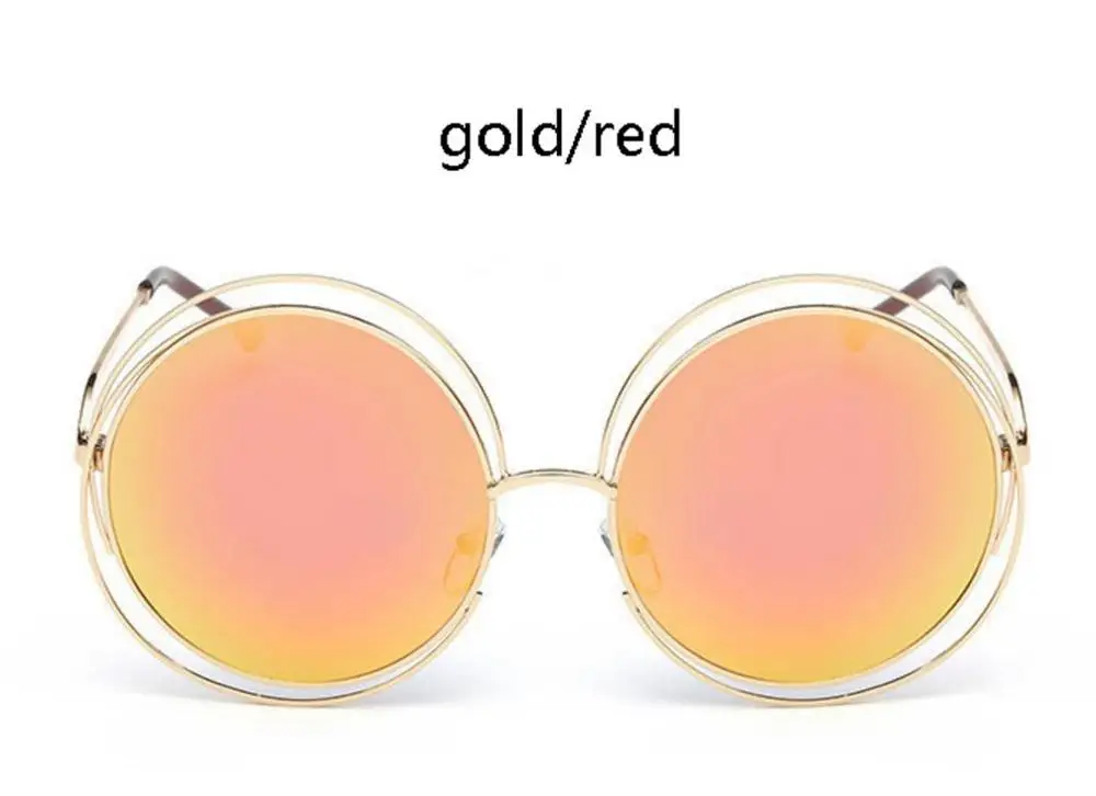 Розовые, желтые солнцезащитные очки для женщин, большие круглые солнцезащитные очки в стиле ретро, роскошные брендовые дизайнерские круглые очки oculos feminino - Цвет линз: gold red