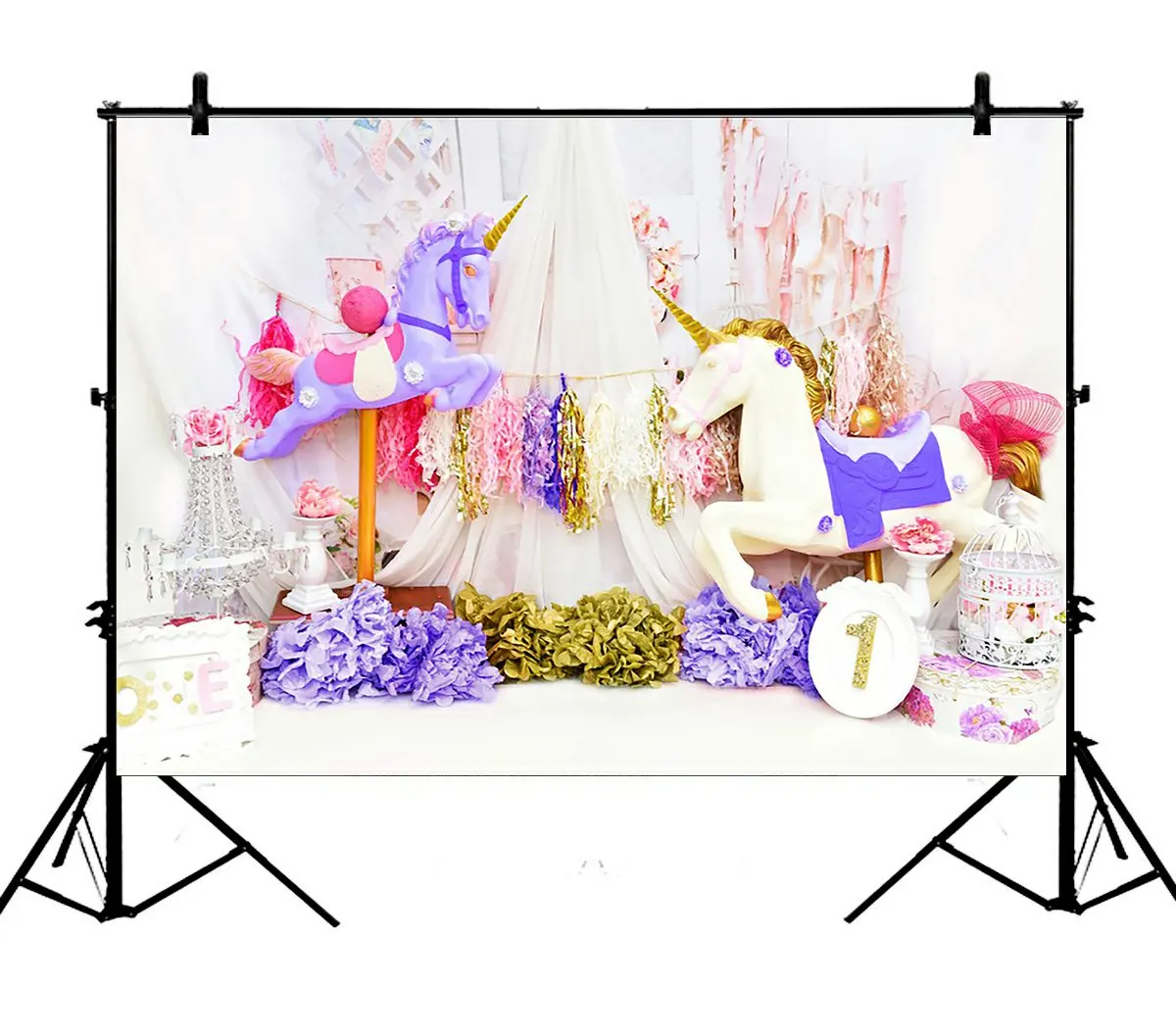 

5x7ft Blue Unicorn 1St Shower Birthday Polyester Photo Background Portrait Backdrop
