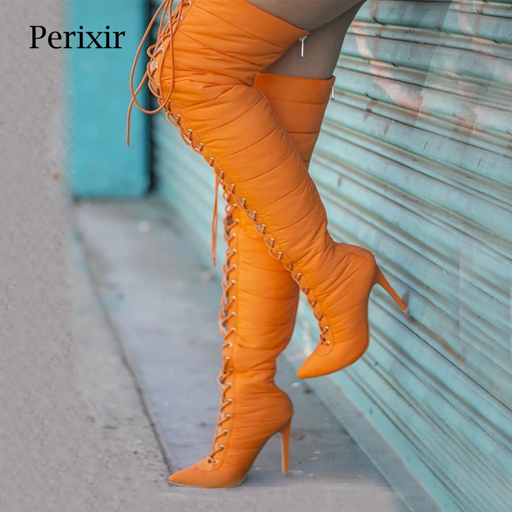 Perixir/Сапоги на шнуровке женские высококачественные теплые зимние сапоги до бедра