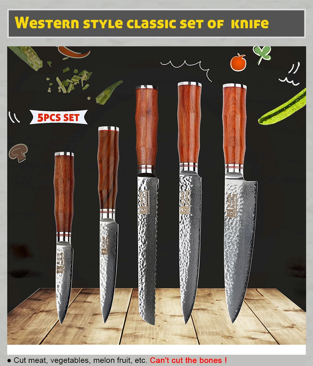 Sunlong vg10 западный стиль классический набор дамасской стали нож шеф-повара Nakiri, японские кухонные ножи, набор ножей, osewood ручка