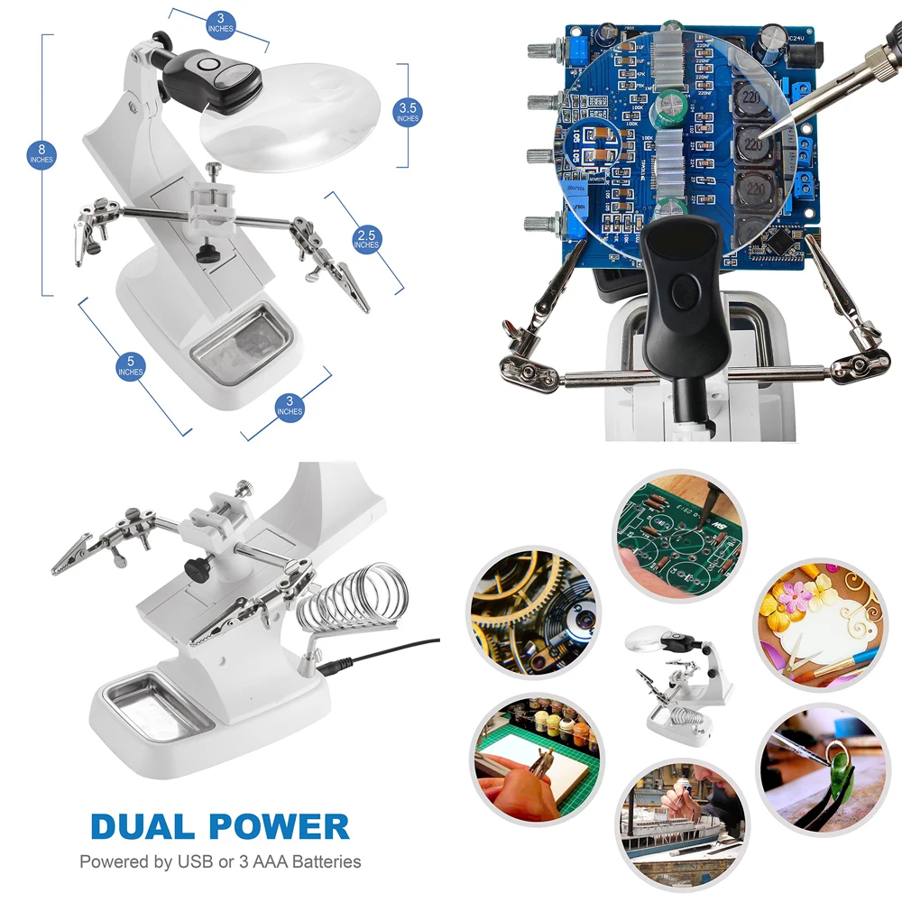 Многофункциональный сварочный светодиодный Лупа 3X/4.5X увеличительное стекло Аллигатор клип держатель зажим помощь ручной пайки инструмент для ремонта