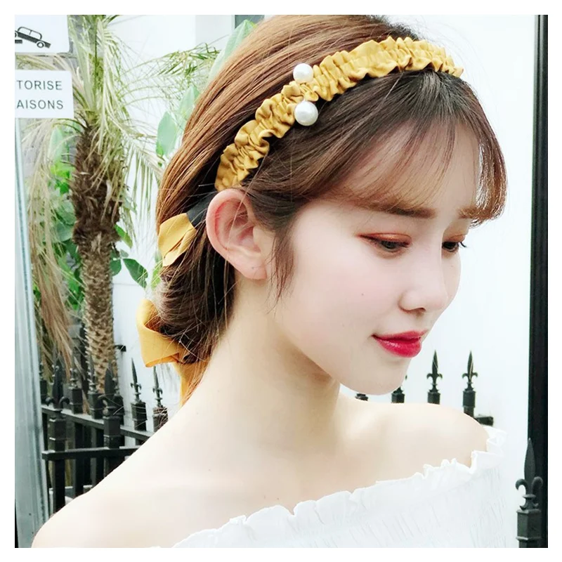 

2018 New Women Peral Bow Hairbands Headdress Girl Korean Cute Headbands Fashion Lady Headwear Hair Ribbons Hair Accessories