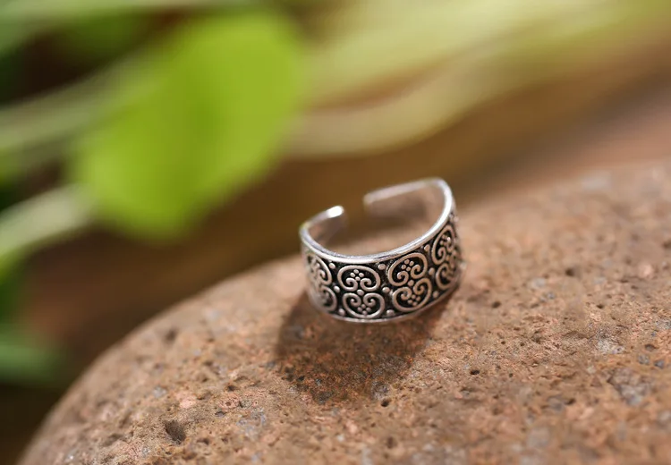 925 пробы серебряные Ретро Широкая поверхность кольца женские ювелирные изделия