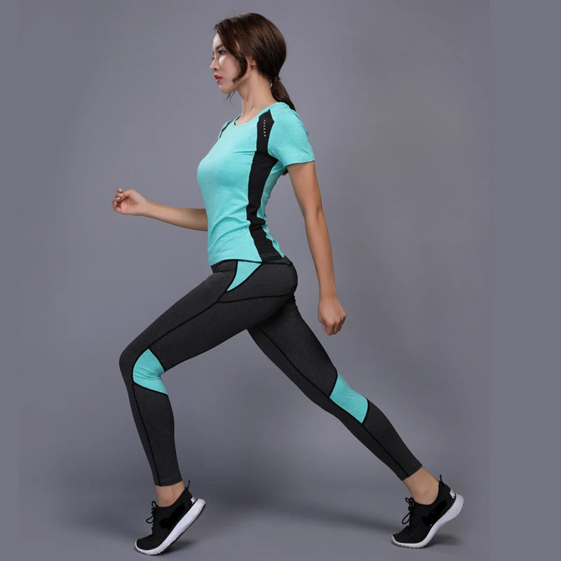 Oloey Sexy Yoga Set Sports Wear For Women Gym Tshirt Pants Breathable Gym Workout Clothes Compressed Yoga Leggings Sport Suit