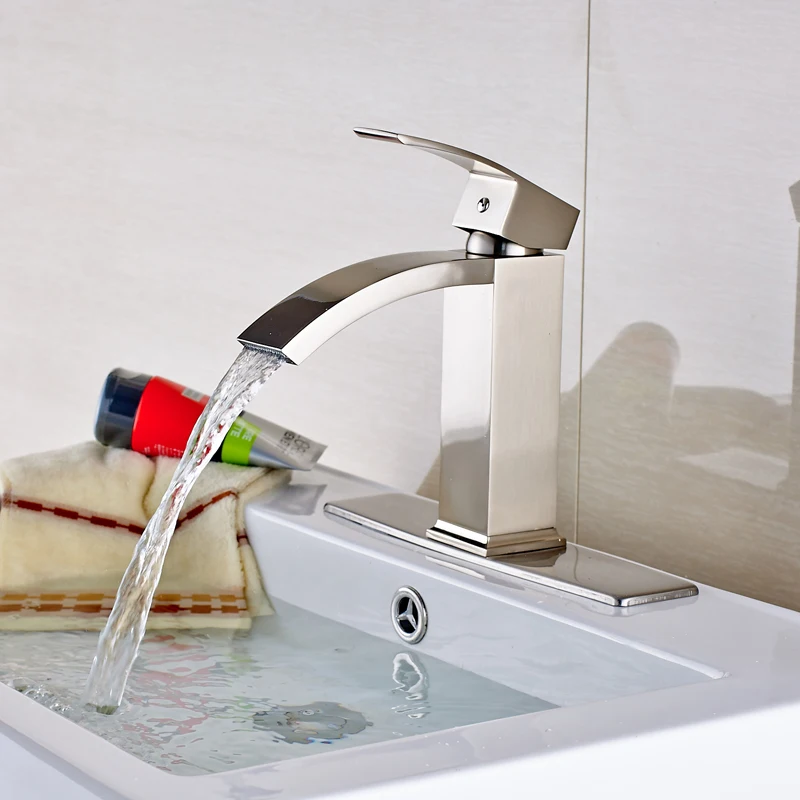 

Wholesale and Retail Deck Mounted Bathroom Basin Faucet Nickel Brushed Stainless Steel Mixer Tap