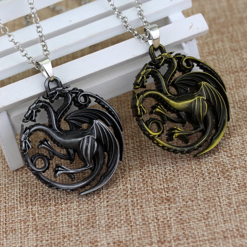 

Game Of Thrones Daenerys Targaryen Three Headed Dragon Pendant Alloy Necklace Gift For Fans Movie Jewelry Free Shipping