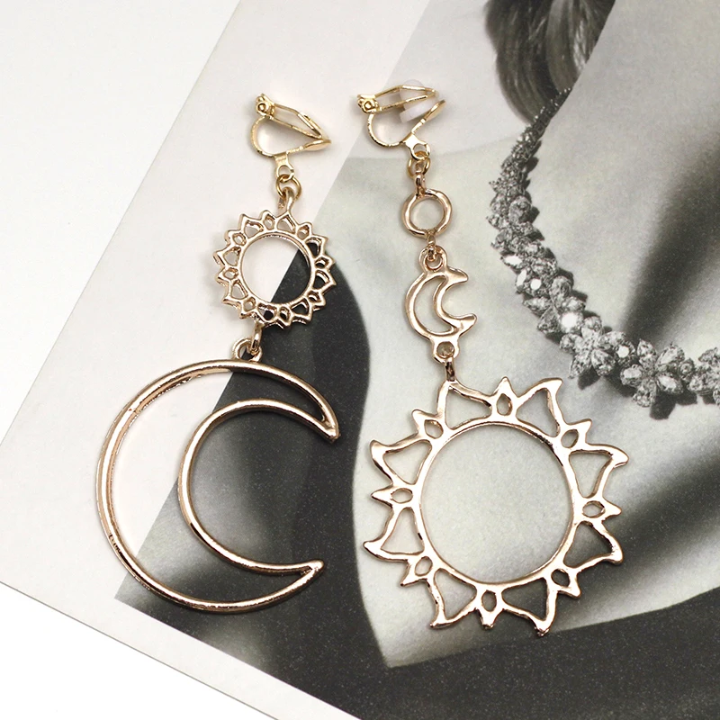 Ear Clip Earrings Stars Moon Sun No Hole Geometric Metal Hollow Line Clip Earrings non pierced Gift CE369