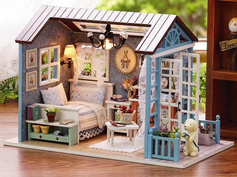 Casa de Madeira com Móveis Casa em Miniatura Brinquedos para Crianças Natal e Aniversário Quarto Bonito Faça Você Mesmo Miniaturas Z07 5 ArquiteturaCasa DIYMiniaturas