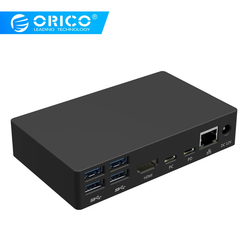  ORICO USB HUB Type-C Universal Docking Station with 6 USB3.0-A Ports and Type-C PD DC 12V RJ45 HDMI
