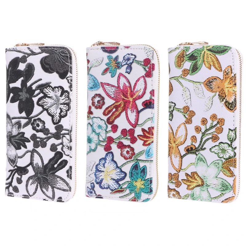 

Coin Purse Phone Bag Wallet With Credit Card Holder Lady Female Zipper Flower Long Purse Leather
