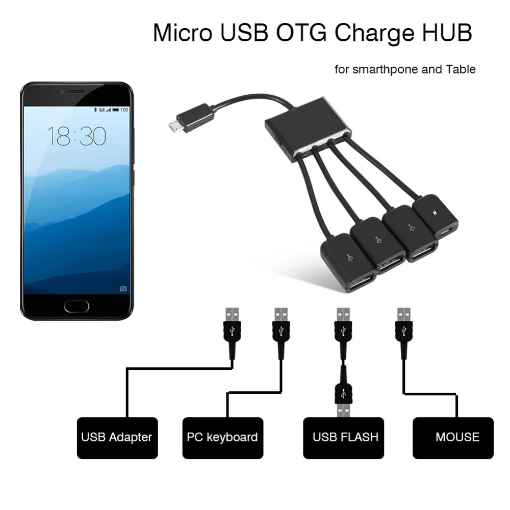 Micro usb-хаб кабель адаптер 4 порта сплиттер с зарядкой питания для samsung Xiaomi huawei мобильный телефон Micro Usb OTG адаптер