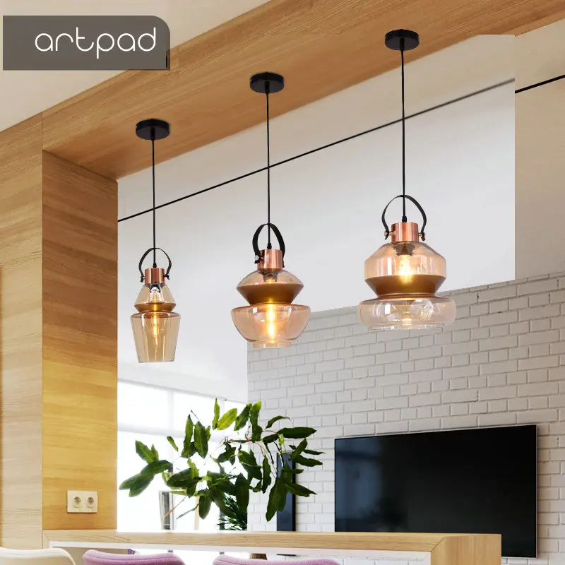 Artpad американское стекло абажур Винтаж Industrical Лофт светодиодный подвесной