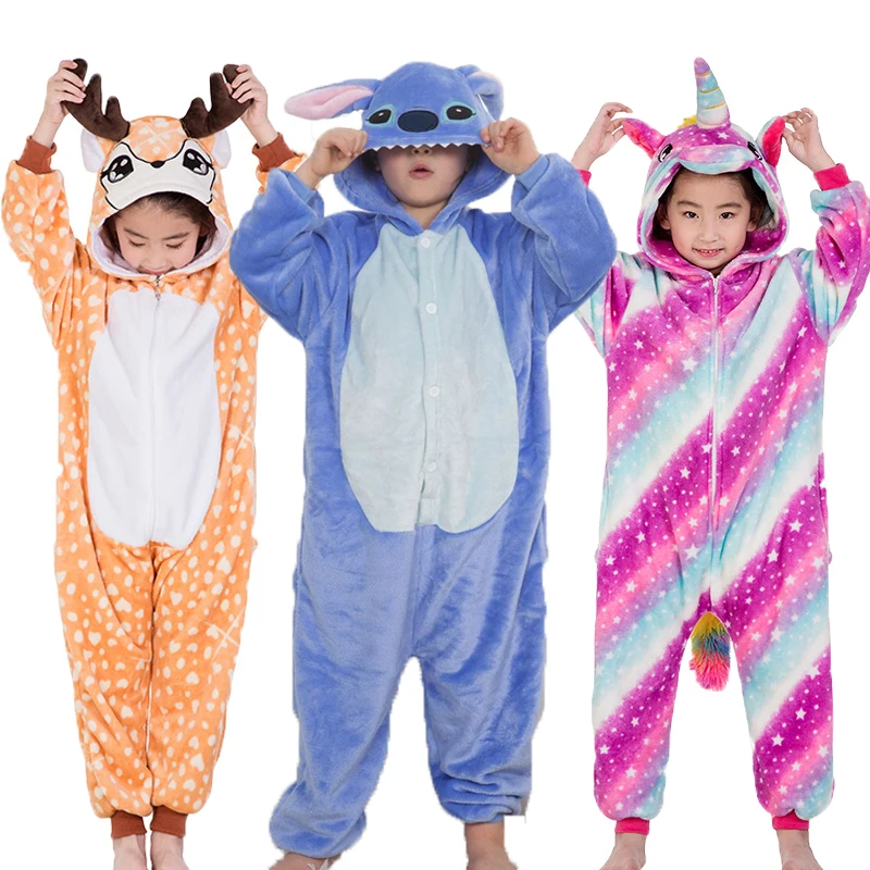 Комплект Kigurumi Пижама для мальчиков и девочек пижама с изображением животных из