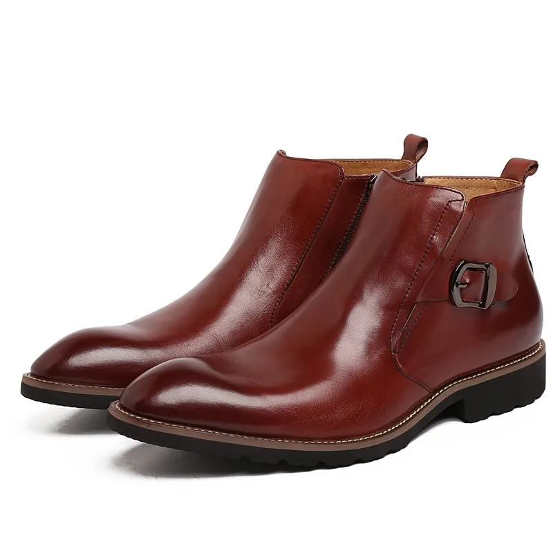 

2016 New Fashion Real Genuine Leather Formal Brand Man Ankle Boots Round Toe Slip on Men's Cowboy Martin Rubber Shoes GLM1156