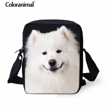 

Coloranimal Brand Design Women's Bag Famous 3D Cute Dog Samoyed Print Mini Messenger Bag Travel Portable Shoulder Bag Handbags
