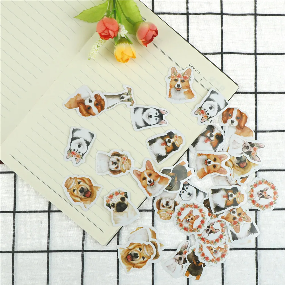 

46Pcs Cute A Collection OfPuppies DiaryPaper LableStickers CraftsAnd ScrapbookingDecorative Lifelog DIY Stationery 4.4*4.4*1.1cm