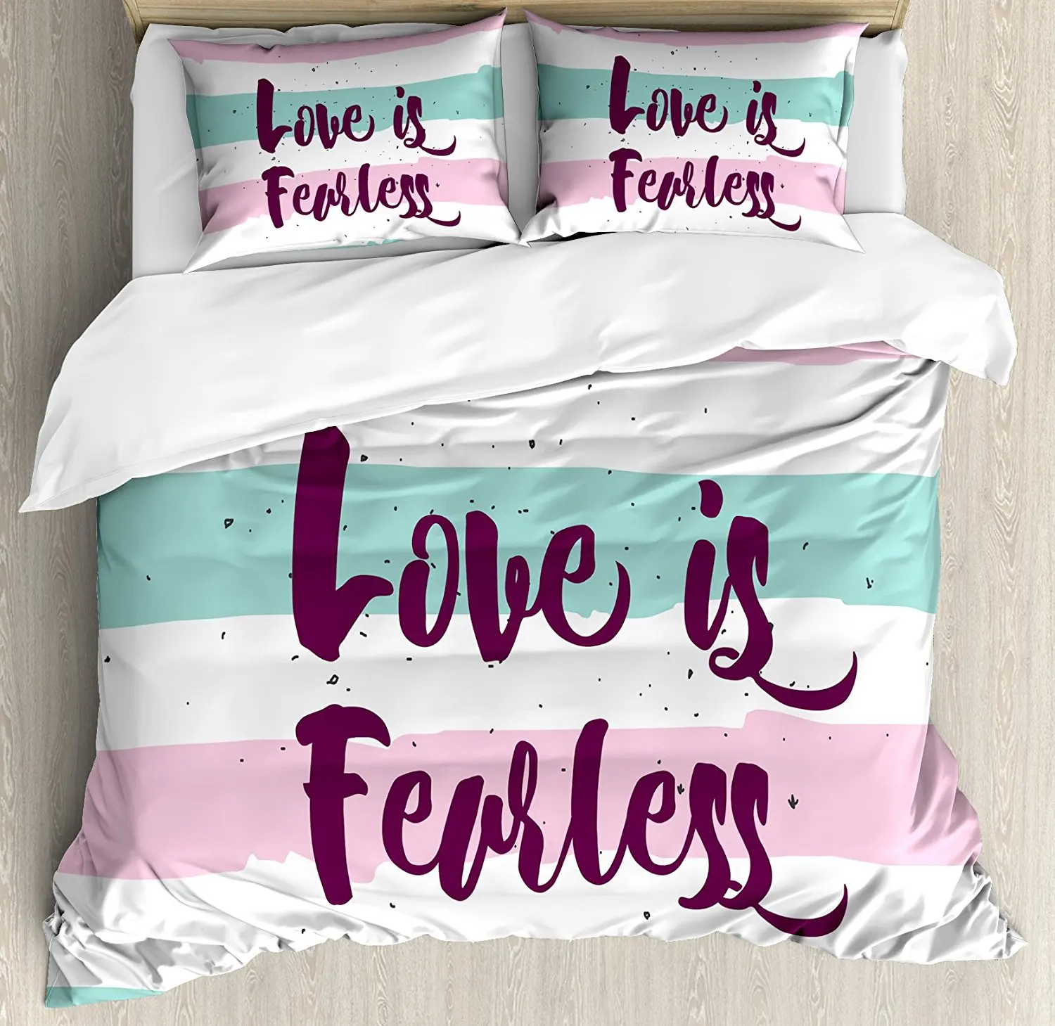 

Romantic Duvet Cover Set Love is Fearless Valentine's Decorative 4 Piece Bedding Set with 2 Pillow Shams Pink Green