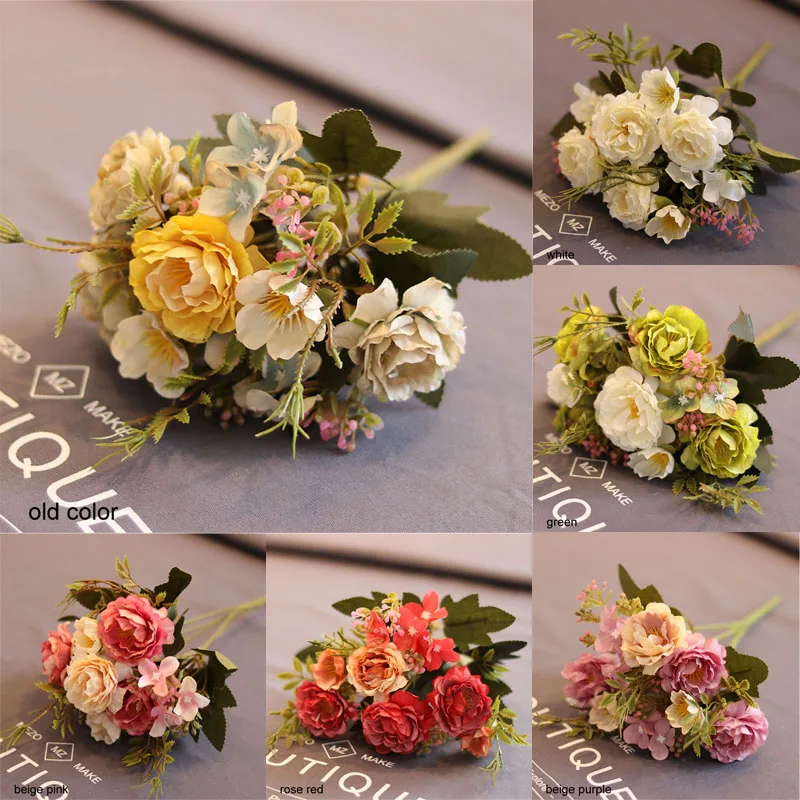 

Mariage Christmas Simulation Real Touch Silk Vintage Autumn Artificial Peony 1 Bunch Home Decor Flower Wedding Supply 8 Heads