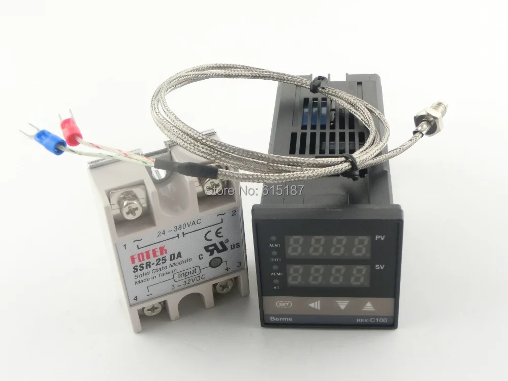 Цифровой пид контроллер температуры REX C100FK02 V * + твердотельные реле макс. 25A SSR25DA 1 м
