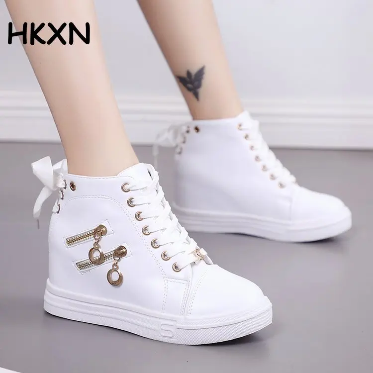 

Wedge Sneakers Hidden Heels Women Shoes Off White Pu Leather Shoes Sneakers Women Ankle Platform High Top Sneakers Drop Shipping