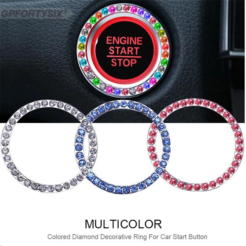 

Crystal Rhinestone Decor Car Engine Start Key Ring Start Stop Ignition Car Key Knob-Interior Bling Push Button Sticky Ring Decal
