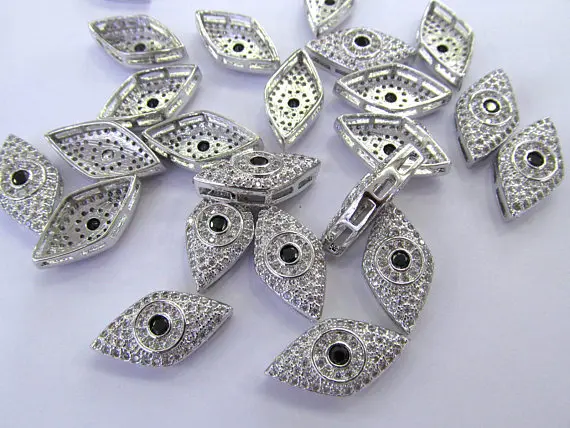 

12pcs Micro Pave Diamond Evil Eye Marquise Pave connector Findings multi strand charm beads 12-20mm