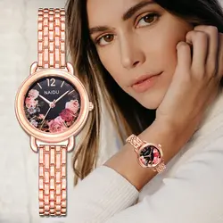 Нарядный брендовый женский раскошный ремешок для часов роза цветы новый дизайн платье кварцевые наручные часы модные пояс сетки дамы